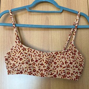 Red Floral Scoop Bikini Top